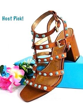 SAM EDELMAN ~ Brown Studded Strappy Sandals with Faux Turquoise Accents size 9